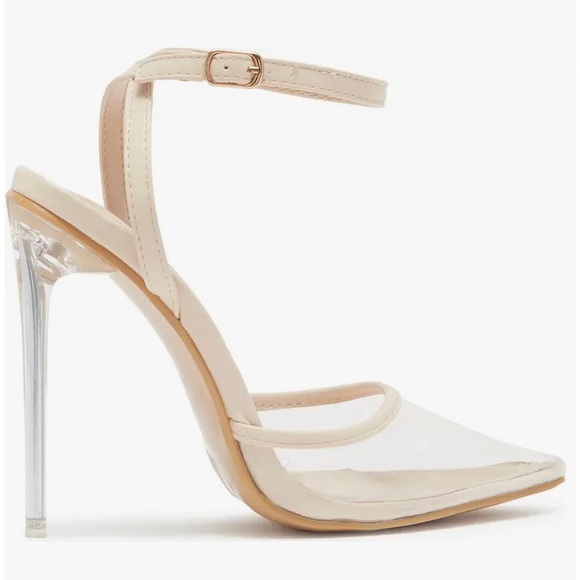 NWT Top Moda Clear Ankle Strap Stiletto Pump Size 6.5 Color Beige - Picture 3 of 4